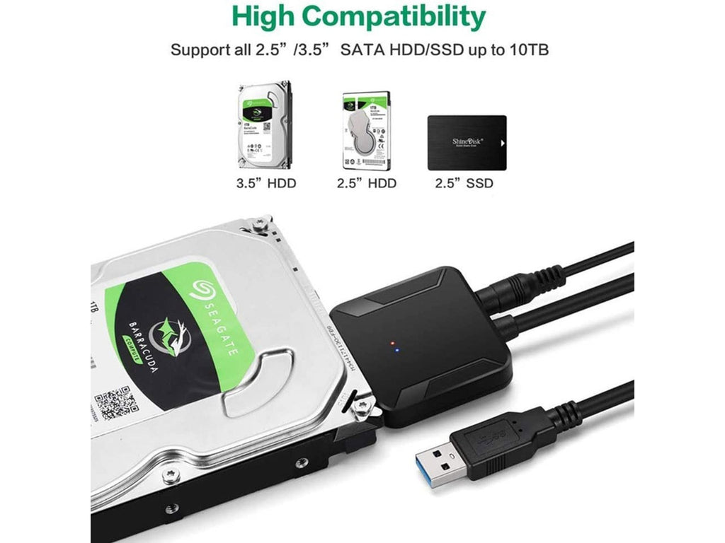 USB 3.0 to SATA Adapter Cable - 2.5"/3.5" SSD HDD, 22-Pin, Data Recovery