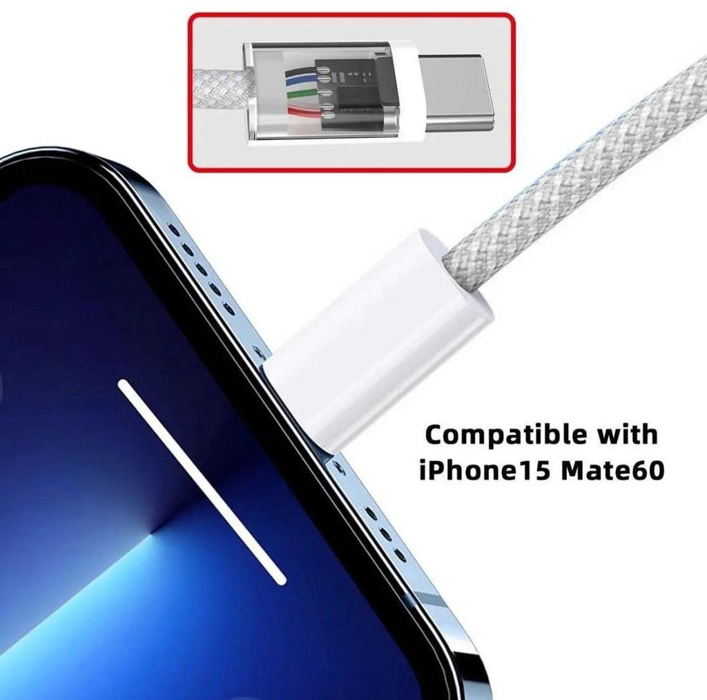 Short USB-C to USB-C Cable 0.65 ft (8 in), 65W PD - White Braided