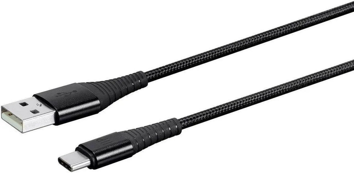 Monoprice AtlasFlex USB-C to USB-A 2.0 Cable, 3 ft - Black Nylon Braided
