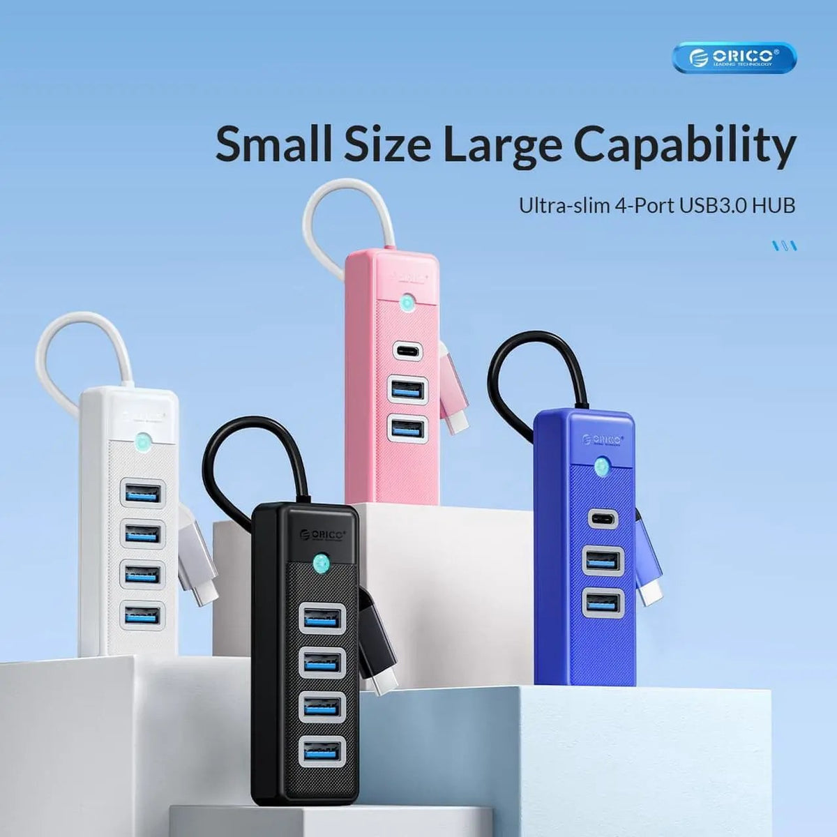 ORICO USB-C 3-Port USB 3.0 Hub, 5Gbps, 50cm Cable - Black