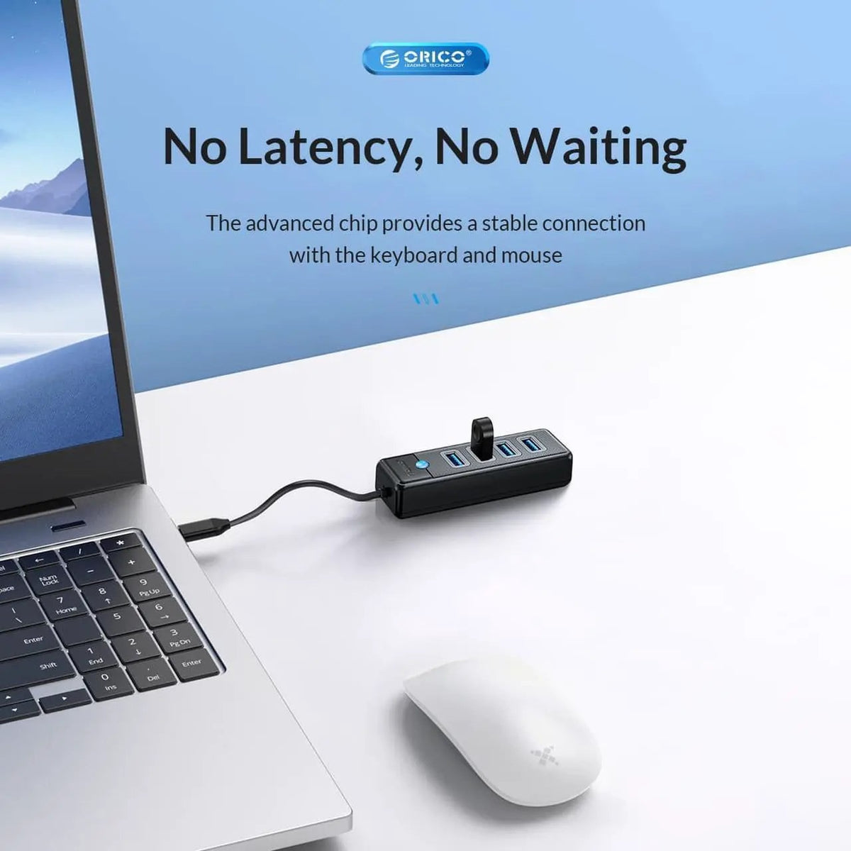 ORICO USB-C 3-Port USB 3.0 Hub, 5Gbps, 50cm Cable - Black