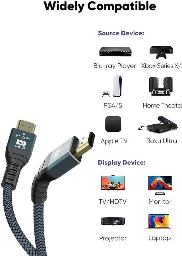 AUBEAMTO 8K HDMI 2.1 Cable, 10 ft, 48Gbps - 4K 120Hz, 8K 60Hz, eARC