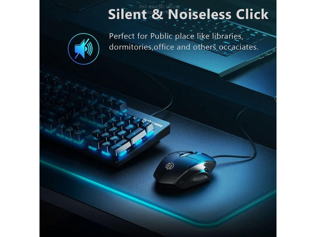 Wired USB Mouse, Silent Click, 1200 DPI - 2-Pack