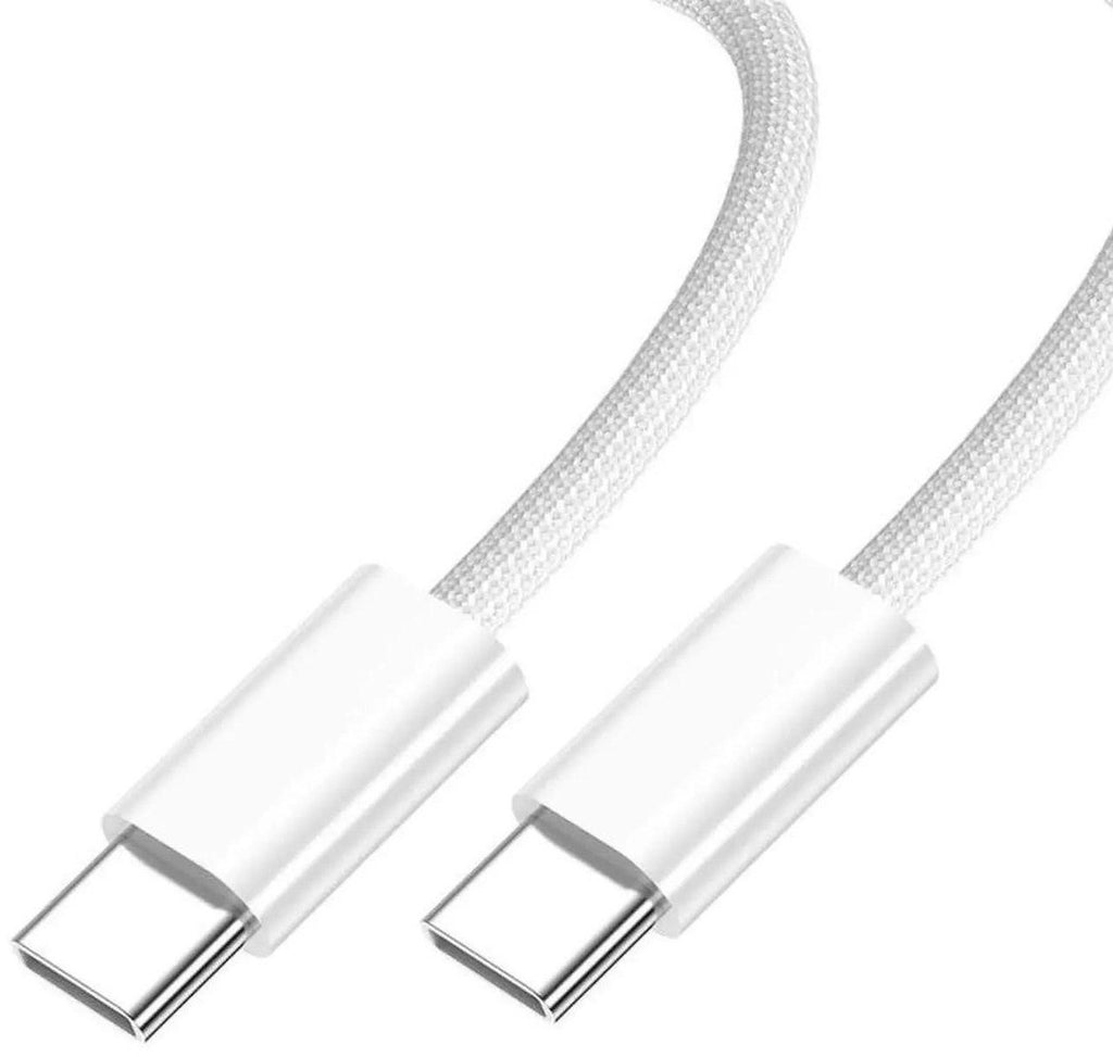 Short USB-C to USB-C Cable 0.65 ft (8 in), 65W PD - White Braided